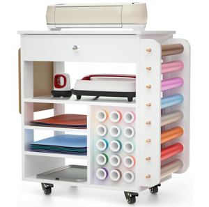 lot 64 image: Rolling Craft Cart and Storage Table for Cricut - VDamu Vinyl Roll Holder and Craft Room Organizer