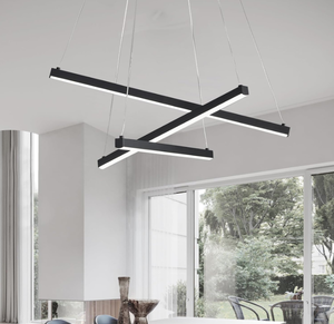 lot 77 image: HONGREN Modern LED Chandelier, Black Linear Pendant Lighting Fixture 3 Lights