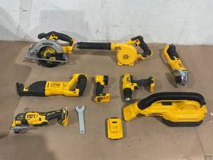 lot 2 image: 8 Dewalt 20V Max Power Tools with Bags and Battery