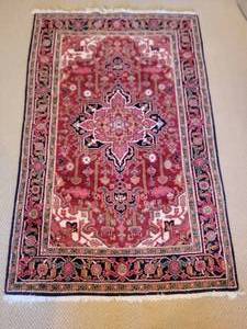 lot 16 image: Striking Oriental Wool Area Rug - Red  Black