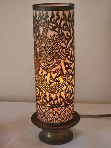 lot 124 image: Vintage Thai Buddhist Stamped Brass Lamp Pair