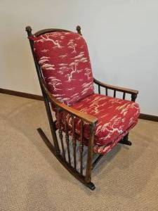 lot 4 image: Oriental Upholstery Spindle Rocker
