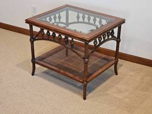 lot 6 image: Eastlake Cane Detailed Glass Top Side Table