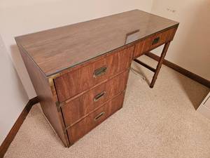 lot 10 image: Stylish Campaigner Brass Detailed Campaign Desk