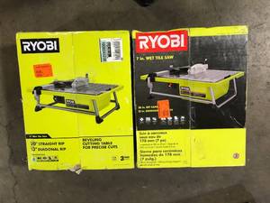 lot 6 image: Lot of 2 RYOBI 4.8 -Amps 7 in. Blade Corded Tabletop Wet Tile Saw  Customer Returns See Pictures