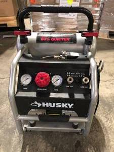 lot 34 image: Husky 4.5 Gal. Portable Electric-Powered Silent Air Compressor  Customer Returns See Pictures