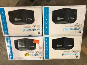 lot 39 image: Lot of Architectural Mailboxes Centennial Black, Extra Large, Steel, Post Mount Mailbox with Premium Silver Handle and Flag Customer Returns See Pictures