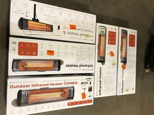 lot 50 image: Lot of Heat Storm Tradesman 1,500-Watt Electric Outdoor Infrared Quartz Portable Space Heater with Tripod, WallCeiling Mount and Remote Customer Returns See Pictures