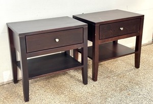 lot 32 image: Pair of Wood Castle Bedside Tables