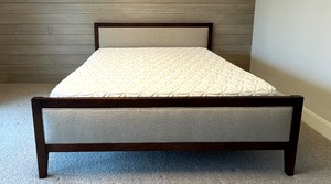 lot 16 image: Beautiful Neutral Upholstered and Wood King Bed Frame