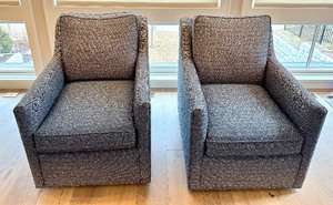 lot 10 image: Pair of CR Laine Upholstered Swiveling Chairs