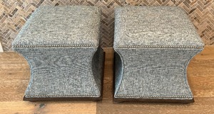 lot 8 image: Pair of Upholstered Wesley Hall Concavo Ottomans