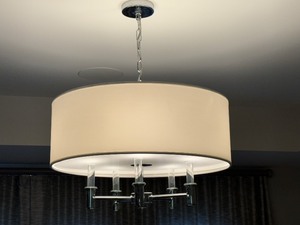 lot 35 image: Five Light Round  Pendant Semi Flush Chandelier