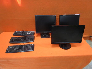 lot 106 image: (3) Keyboards & (3) Monitors 2-19 & 1-21