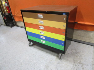 lot 9 image: Rolling Steel Storage Cabinet wWood Top 24x37x36