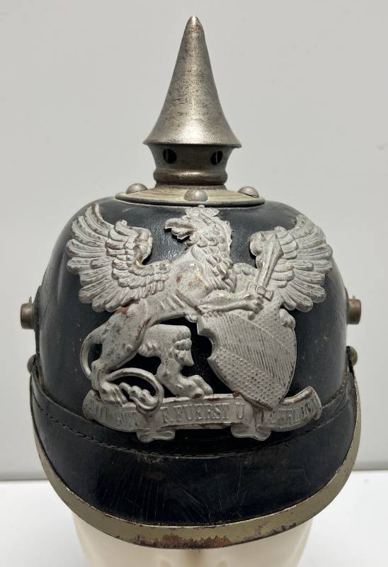 lot 15 image: WWI Pickelhaube Baden Leather Helmet With Liner