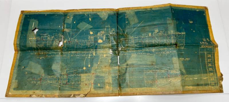 lot 139 image: Original Blue Prints Of U.S.S. Luzon (ARG- 2) Repair Ship In Frame With Research Info