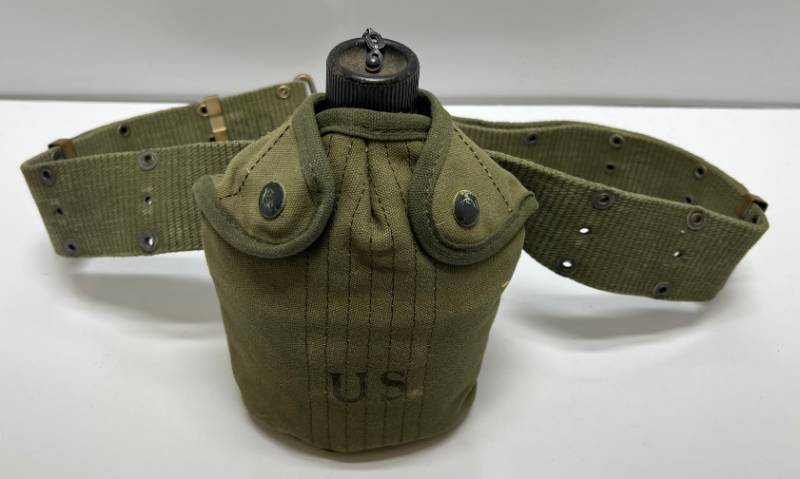 lot 169 image: U.S. Military Canteen & Ammo Belt (Canteen Pouch Dated 1956)