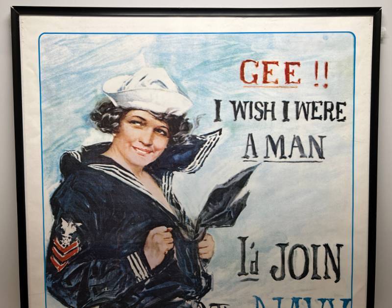 lot 219 image: Vintage Framed Poster Print Gee I Wish I Were A Man Id Join The Navy  24 x 36 