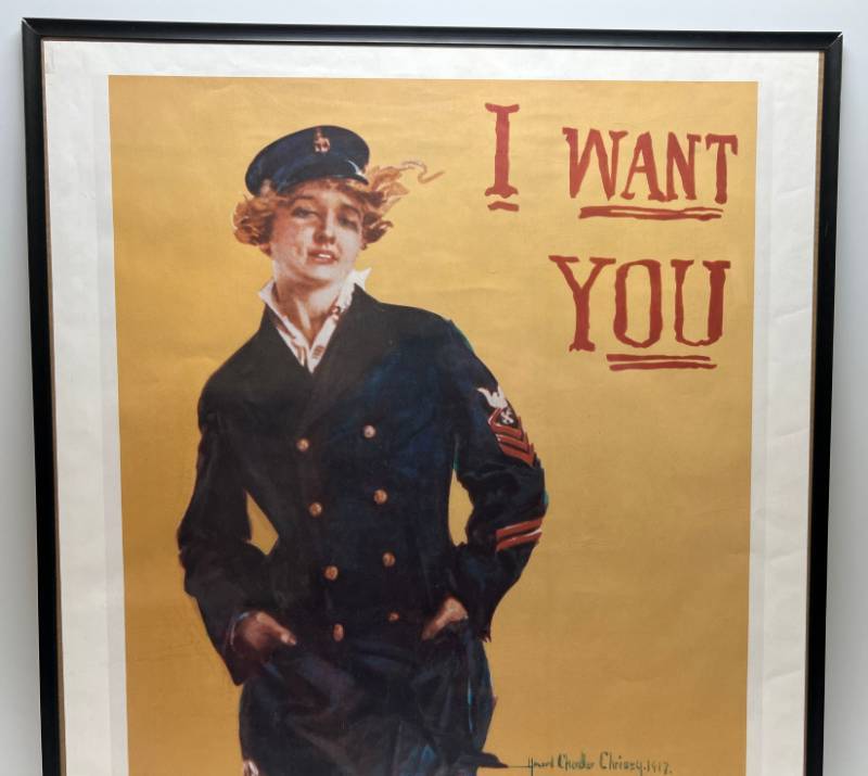 lot 220 image: Vintage Framed Poster Print I Want You For The Navy  24 x 36 