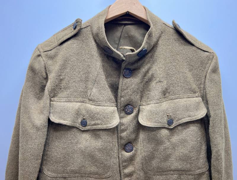 lot 98 image: WW1 U.S Company E Infantry M 1917 Wool Uniform Coat With Insignia Lower Left Arm