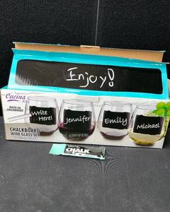 lot 1353 image: CHALKBOARD WINE GLASSES SET OF 4 NOS
