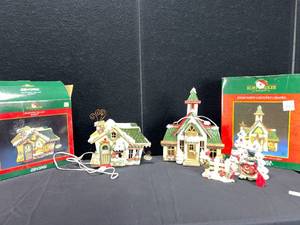 lot 1393 image: KURT ADLER LOT SNOWTOWN VILLAGE BAKERY AND COUNTRY CHAPEL