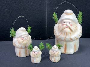 lot 1556 image: HANDMADE PAPER MACHE SANTA SET WHITE PASTEL