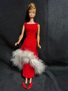 lot 48 image: Vintage Barbie With Evening Enchantment Red Gown With Boa Trim Dress.