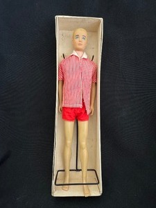 lot 159 image: Vintage 1961 Mattel Straight Leg Ken Doll #750 Blonde Molded Hair Original Box.