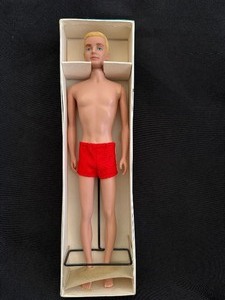 lot 190 image: Vintage 1961 Mattel KEN Doll Blonde Flocked Original Box #750 Barbies Boyfriend.