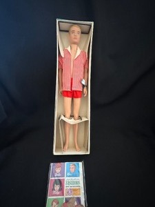 lot 217 image: Vintage 1961 Mattel Straight Leg Ken Doll #750 Blonde Molded Hair Original Box.