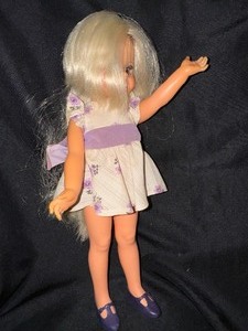 lot 243 image: Vintage 1970s Ideal Grow Hair Fashion Doll 15 Blonde Velvet Dress.