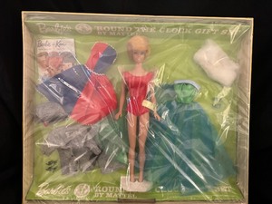 lot 255 image: RARE 1964 Barbie Round the Clock Gift Set Doll 3 Outfits Bubble Cut 60s Mattel.