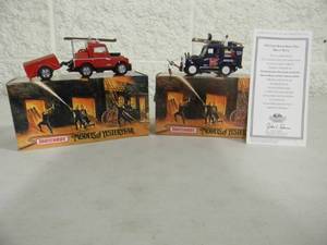 2 - MATCHBOX FIRE ENGINE SERIES, MODELS OF YESTERYEAR - 1952 LAND ROVER AUXILIARY & 1952 LAND ROVER ROYAL NAVY RESCUE TRUCK - With COA - IN BOX - GREAT PIECES - SEE PICTURES
