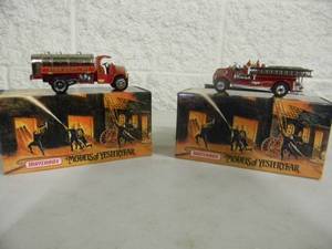2 - MATCHBOX FIRE ENGINE SERIES, MODELS OF YESTERYEAR - 1920 MACK AC & 1923 MACK AC WATER TANKER - With COA - IN BOX - GREAT PIECES - SEE PICTURES