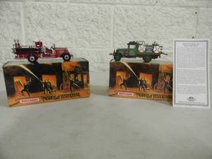2 - MATCHBOX FIRE ENGINE SERIES, MODELS OF YESTERYEAR - 1932 FORD AA OPEN CAB FIRE TRUCK & 1932 FORD MODEL AA FOREST FIRE TRUCK - With COA - IN BOX - GREAT PIECES - SEE PICTURES