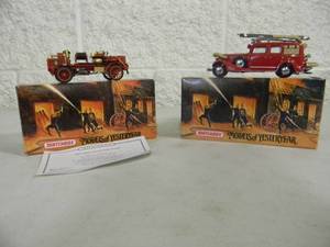 2 - MATCHBOX FIRE ENGINE SERIES, MODELS OF YESTERYEAR - 1933 CADILLAC FIRE WAGON & 1904 MERRY WEATHER FIRE ENGINE - With COA - IN BOX - GREAT PIECES - SEE PICTURES