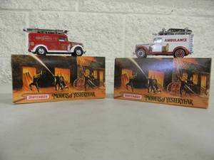 2 - MATCHBOX FIRE ENGINE SERIES, MODELS OF YESTERYEAR - 1937 GMC AMBULANCE & 1937 GMC RESCUE SQUAD VAN - With COA - IN BOX - GREAT PIECES - SEE PICTURES