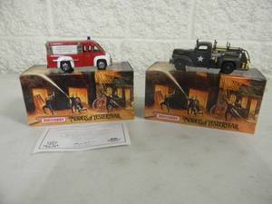 2 - MATCHBOX FIRE ENGINE SERIES, MODELS OF YESTERYEAR - 1941 CHEVROLET ARMY FIRE TRUCK & 1948 DODGE ROUTE VAN FIRE FIGHTER SUPPORT TRUCK - With COA - IN BOX - GREAT PIECES - SEE PICTURES