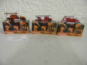 3 - MATCHBOX FIRE ENGINE SERIES, MODELS OF YESTERYEAR - 1912 MERCEDES BENZ FIRE ENGINE, 1932 MERCEDES BENZ LADDER TRUCK & 1938 MERCEDES KS15 FIRE TRUCK - With COA - IN BOX - FANTASTIC SET - SEE PICTURES