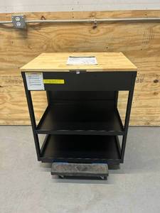 lot 10 image: HUSKY Heavy Duty Welded Utility Cart with Wooden Top in Black (24.25 in. W x 37.5 in. H x 17.5 in. D)