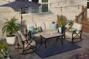 lot 1 image: STYLE SELECTIONS Wallingford 4-Piece Patio Conversation Set with Off-white Cushions