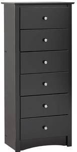 lot 12 image: PREPAC Sonoma 6 Drawer Tall Chest For Bedroom, 17.65 D x 23.25 W x 53 H, Black