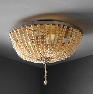 lot 125 image: JONATHAN Y Allison 15 in. Antiqued SilverCream Wood BeadedMetal LED Flush Mount