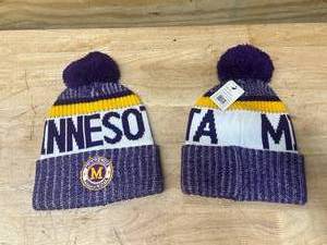 lot 127 image: Minnesota Winter Gear Lot of 2- Pom Pom Beanies (Vikings Colors)