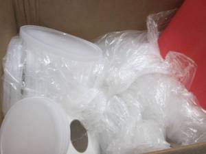 lot 210 image: Box of Round Plastic Lids(most 9 in...