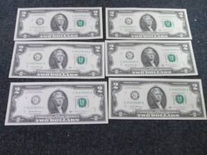lot 269 image: 6- Sequential, Uncirculated $2 Bill...
