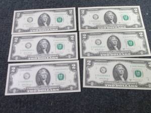 lot 271 image: 6- Sequential, Uncirculated $2 Bill...