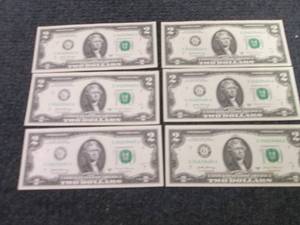 lot 272 image: 6- Sequential, Uncirculated $2 Bill...